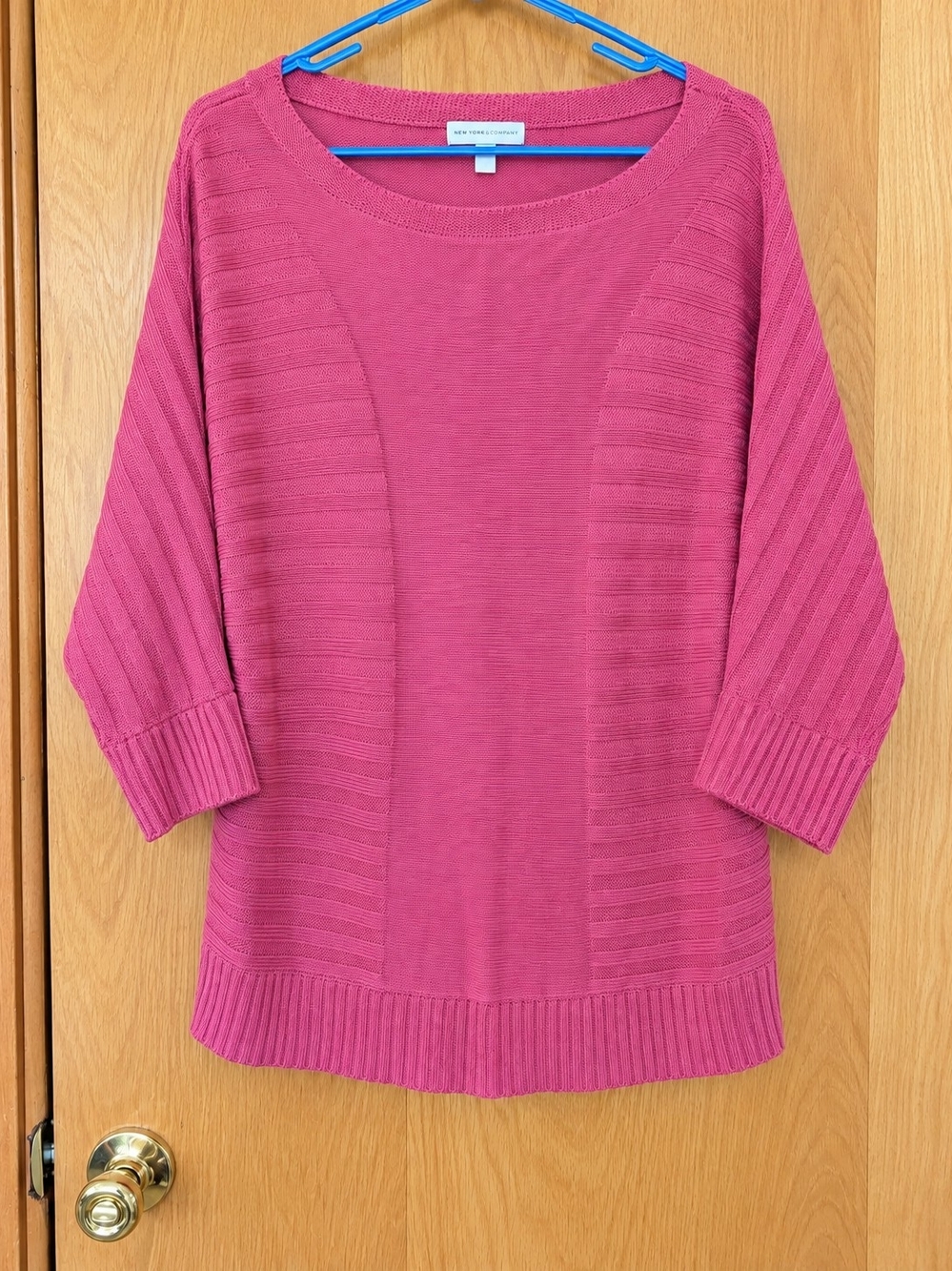 New York & Company Pink Ribbed Scoop-Neck Pullover